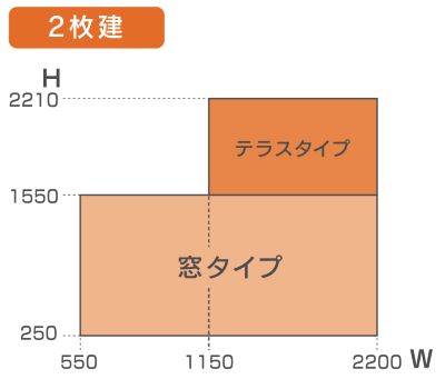 楽窓-製作可能範囲：2枚建タイプ